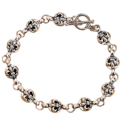 Pulseira Chrome Hearts Silver Flower Aço Inoxidável 18cm